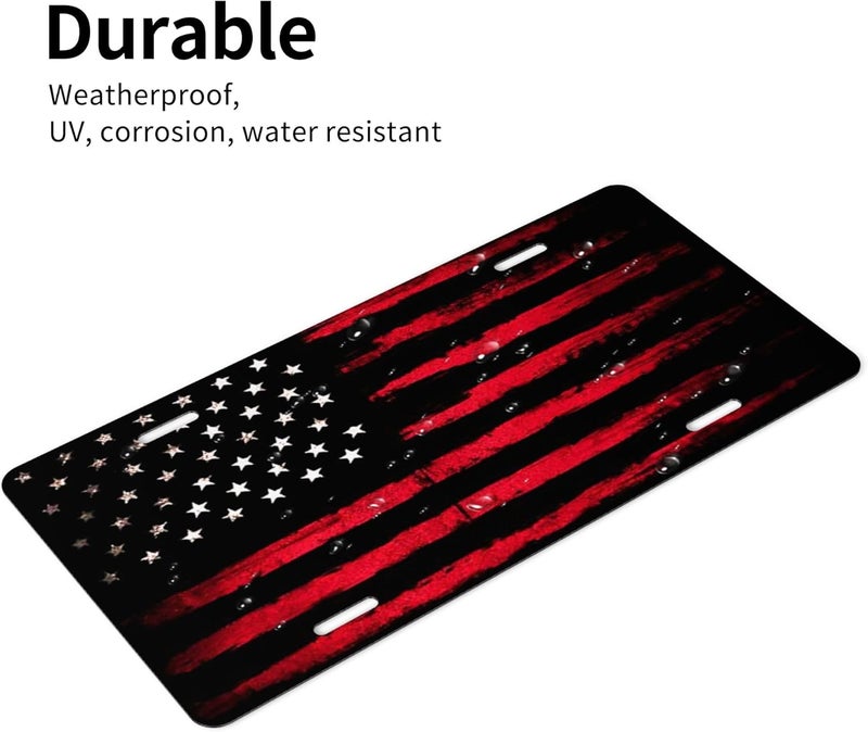 CTVSLFU Front License Plate Cover – Aluminum Metal Car Accessory, Rust-Proof Novelty Vanity Tag Decor for Men & Women, 6x12 with 4 Holes - Black Red American Flag 001 - Image 3